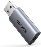PLACA de SUNET Ugreen &quot;CM383&quot; extern, interfata USB 2.0 (T) la 3.5 mm jack (M), gri &quot;80864&quot; (timbru verde 0.08 lei) - 6957303888641