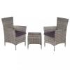 Set Bistro Gossi, 3 piese, Poliratan Gri, Masă + 2 Scaune cu Perne, Mobilier Gradina