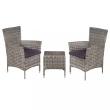 Set Bistro Gossi, 3 piese, Poliratan Gri, Masă + 2 Scaune cu Perne, Mobilier Gradina