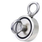 Magnet neodim oală D 48 mm cu două c&acirc;rlige inelare și două fețe x 70 kg - magnet fishing
