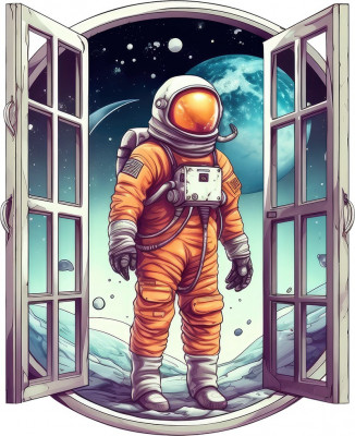 Sticker decorativ, Astronaut, Portocaliu, 73 cm, 8382ST foto