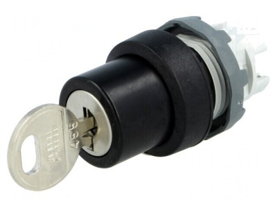 Comutator Rotativ cu Cheie 22mm 2 Pini Negru foto