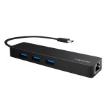 HUB extern LOGILINK, porturi USB: USB 3.0 x 3, conectare prin USB 3.2 Type C, cablu 0.1 m, retea 10/100/1000 Mbps (Gigabit), negru, &quot;UA0313&quot; (timbru v