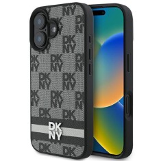 Husa iphone 16 - dkny leather hardcase checkered pattern and printed stripes(dkhcp16spcptssk) - black foto