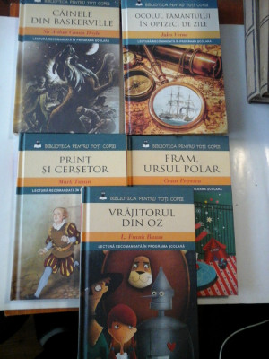 4 VOL - OCOLUL PAMANTULUI IN OPTZECI DE ZILE - JULES VERNE; - FRAM, URSUL POLAR - CEZAR PETRESCU; - CAINELE DIN BASKERVILLE - SIR ARTHUR CONAN DO foto