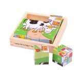 Puzzle cubic BigJigs Toys - Animale domestice, 9 piese