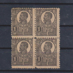 LP 72 / 1920 , Ferdinand - uzuale, 1 ban , hârtie război , bloc de 4 , mnh