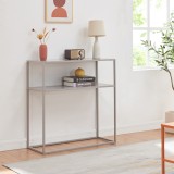 Masa consola Kuhmo gri deschis din metal, cu polita, 80 x 80 x 30 cm