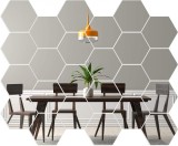 Set 24 Oglinzi Acrilice Autoadezive Luxer, Model Hexagon, Silver, 18.5x16x9.3 cm