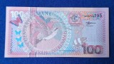 100 Gulden 2000 - Bancnota veche SURINAM, seria AU 954295 - stare foarte buna UNC
