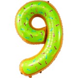 Balon din folie metalizata flippy, figurina cifra, imprimeu gogosi, tema aniversare 100 cm, ambalaj individual, pai inclus, umflare cu aer sau heliu,