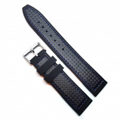 Curea de ceas din Silicon cu Textura Carbon Black & Blue - 20mm / 22mm - 4S15