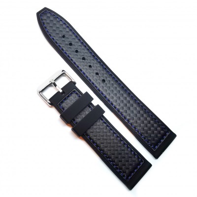 Curea de ceas din Silicon cu Textura Carbon Black &amp;amp; Blue - 20mm / 22mm - 4S15 foto