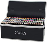 Cumpara ieftin Set 204 markere duble WePro Store, profesionale, subtire si gros, cerneala pe baza de alcool, geanta de depozitare, Multicolore