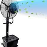 Ventilator 71cm cu pulverizare apă din rezervor de 43 L, pentru terase, cu picior reglabil pe înălțime, pentru exterior/interior, 260 W