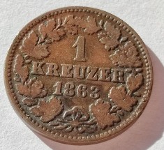 322. Moneda Statele Germane - Nassau 1 kreuzer 1863 (tiraj 576.000 buc)