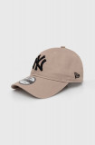 New Era șapcă de baseball din bumbac culoarea bej, cu imprimeu, NEW YORK YANKEES