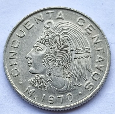 272. Moneda Mexic 50 centavos 1970 (stylized arms) foto