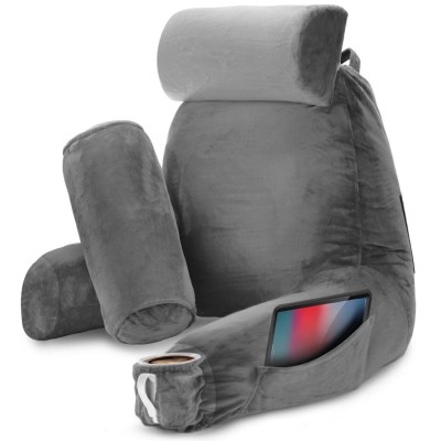 Perna pentru Citit cu Cotiere, Suport pentru Cap/Gat Detasabil &amp;amp; Suport pentru Picioare, Linomag&amp;reg;, 2 x Buzunare Laterale, Gri, 91.5x75cm foto