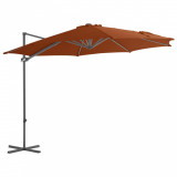 Umbrelă &icirc;n consolă cu st&acirc;lp din oțel, cărămiziu, 300 cm, vidaXL