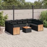 Cumpara ieftin Set canapele de grădină cu perne, 10 piese, negru, poliratan
