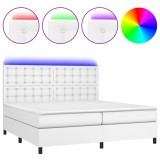 Cumpara ieftin Pat cu arcuri, saltea si LED, alb, 200x200 cm, piele ecologica