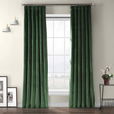 Set draperii din catifea cu rejansa din bumbac tip fagure, Madison, 250x240 cm, densitate 700 g/ml, Basil green, 2 buc,Set draperii din catifea cu rej foto