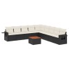Set canapele de gradina cu perne, 10 piese, negru, poliratan