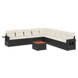 Cumpara ieftin Set canapele de gradina cu perne, 10 piese, negru, poliratan