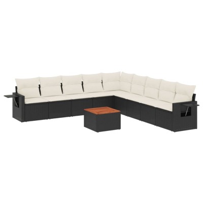 Set canapele de gradina cu perne, 10 piese, negru, poliratan foto