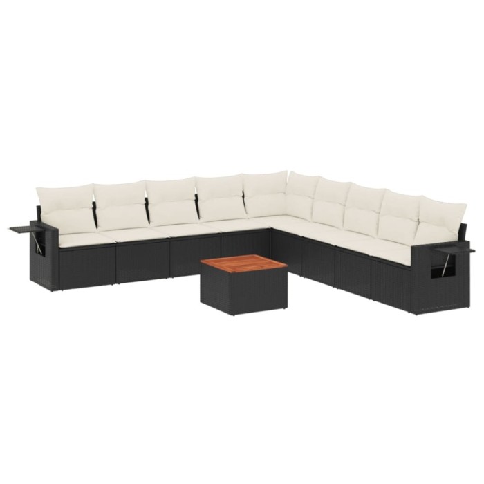 Set canapele de gradina cu perne, 10 piese, negru, poliratan