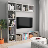 Set Biblioteca/Comoda TV 3 Piese vidaXL Gri Beton 180x30x180 cm - Rafturi, Dulap Perete, Spatiu Depozitare