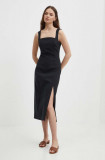 Sisley rochie din in culoarea negru, midi, drept