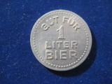 2372-I-J.U.A.P. Bier-Fisa de bere germana, metal 2.5cm.