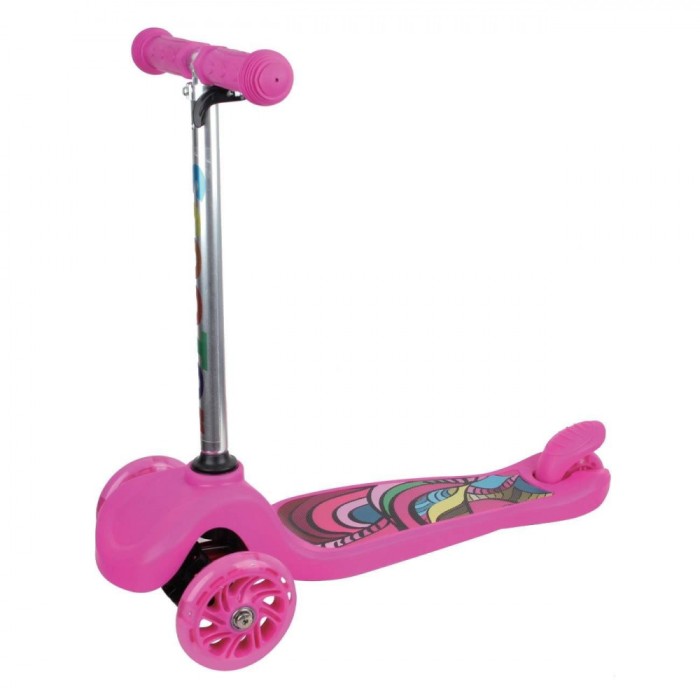 Trotinetă Copii, 3 Roți, LED, Fr&acirc;nă Spate, Reglabilă, Fucsia