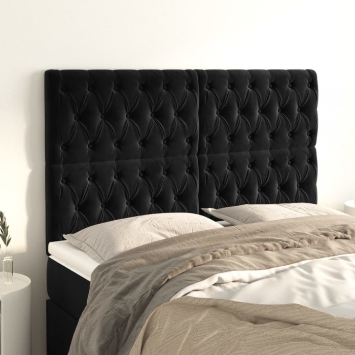 vidaXL Tăblii de pat, 4 buc, negru, 72x7x78/88 cm, catifea 3116718