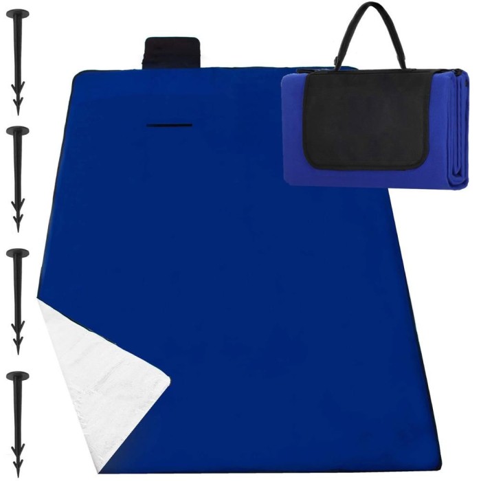 Patura pentru picnic sau plaja, cu folie izolatoare si maner, 135x150cm, albastru Household NewTrend