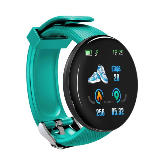 Ceas Smartwatch Techstar&reg; D18, 1.3inch OLED, Bluetooth 4.0, Monitorizare Tensiune, Puls, Oxigenarea Sangelui, Waterproof IP65, Verde Aqua