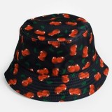 Palarie bucket neagra cu imprimeu cirese, marimea 57, pentru femei, CMCLASS