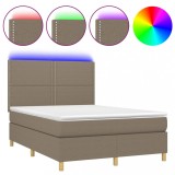 Cumpara ieftin Pat cu arcuri, saltea si LED, gri taupe, 140x200 cm, textil