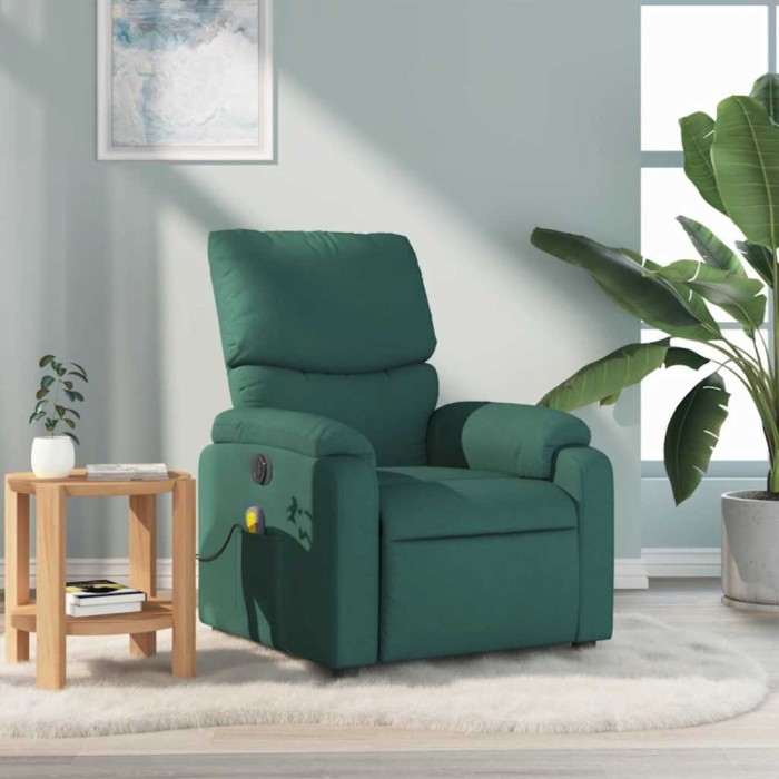 vidaXL Fotoliu de masaj rabatabil, verde &icirc;nchis, material textil 373428