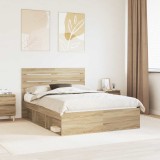 vidaXL Cadru de pat cu headboard Sonoma 140 x 200 cm Lemn de pin masiv 3411409