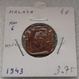 P1. Malaya 1 cent 1943 in cartonas UNC **