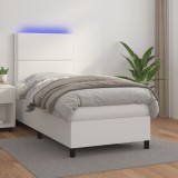 Cumpara ieftin Pat cu arcuri, saltea și LED, alb, 90x190 cm, piele ecologică