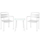 Outsunny Set bistro 3 piese, set mobilier metalic de grădină cu 2 scaune, masă din sticlă, design cu lamele, rezistent la rugină | Aosom Romania