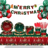 Set 119 piese, flippy, pentru masa de craciun, farfurii 18 cm, farfurii 23 cm, pahare, servetele, tacamuri, fata de masa, ghirlanda, paie, rosu/verde