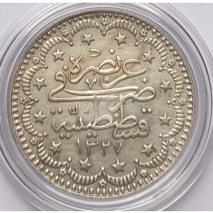 Imperiul Otoman, 5 Kurush, Mehmed V , AH 1.327, anul 1 (1909), Argint.