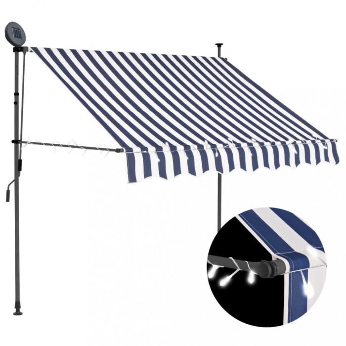 Gossi copertina retractabila manual cu led, albastru &amp; alb, 150 cm
