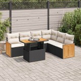 VidaXL Set canapele grădină perne 7 piese negru, poliratan/lemn acacia 3327717