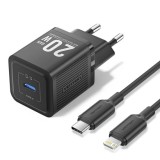 Incarcator pentru priza EU, Type-C, 20W, GaN, cablu USB-C la Lightning, 1m - Vention (TZ-FEPB0-EU-02) - Black